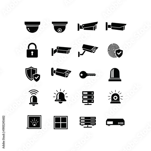Security Camera and Alarm System Icons Set.