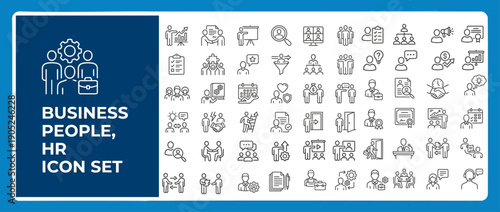 Business People and Human Resources Line Icons for Corporate Workflows