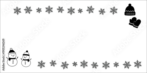 雪だるまのバナーイラスト　フレーム　背景　冬素材