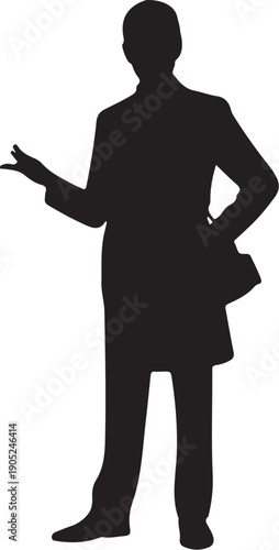 Silhouette of a person with a handbag and extended arm