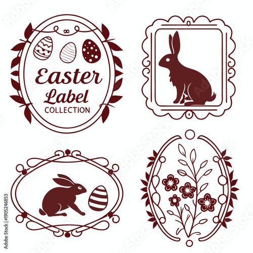 Vintage Easter Label Collection with Retro Typography and Decorative Floral Flourishes Vector Set