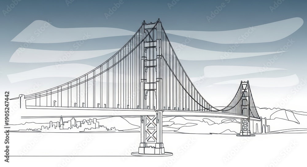 Fototapeta premium Golden Gate Bridge Sketch Illustration