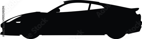 Silhouette of sports car viewed from side on road with vehicle, automobile, transport