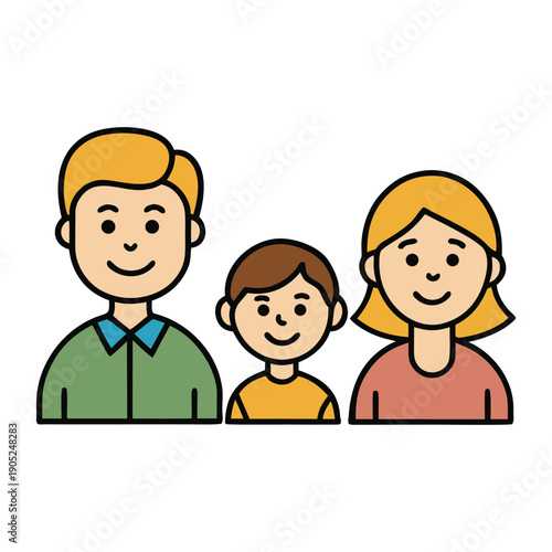 Charming family icons set featuring parents, children, and grandparents in simple, friendly style. Perfect for apps, websites, or prints showing love, unity, care, and family life.
