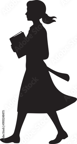 Silhouette of a Woman Walking with a Book black