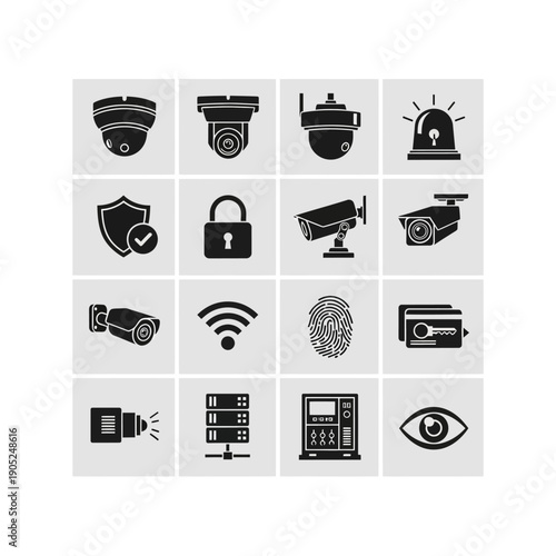 Security Camera and Surveillance System Icons Set.