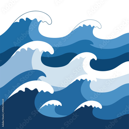 Stylized ocean waves in shades of blue and white, simple illustration