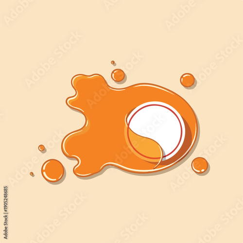 Stylized orange yolk splash with white and yellow orb on a peach backdrop