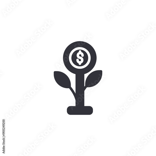 Plant growing with coin symbol icon representing investment growth, financial sustainability, and long-term profitability.