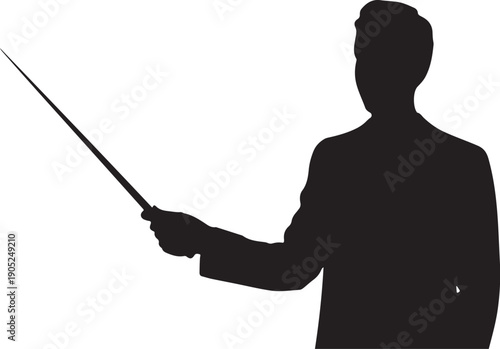 Silhouette of person holding a wand or baton black