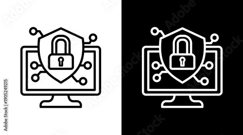 Protection Black White Icon Set Design 