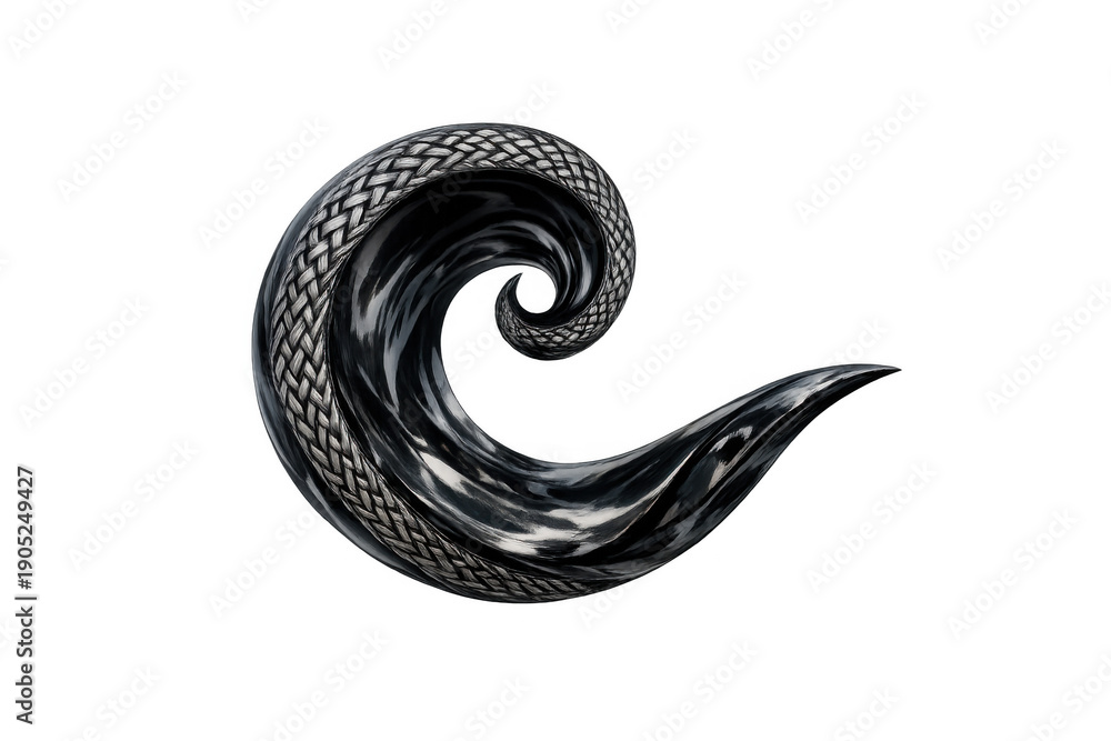Obraz premium Abstract 3d graphic twisting chrome spiral object with liquid waves, showcasing complexity and technology