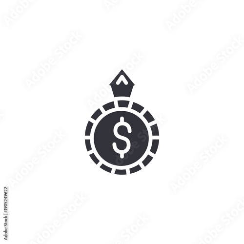 Dollar coin with upward arrow icon representing financial growth, investment returns, and profit increase.