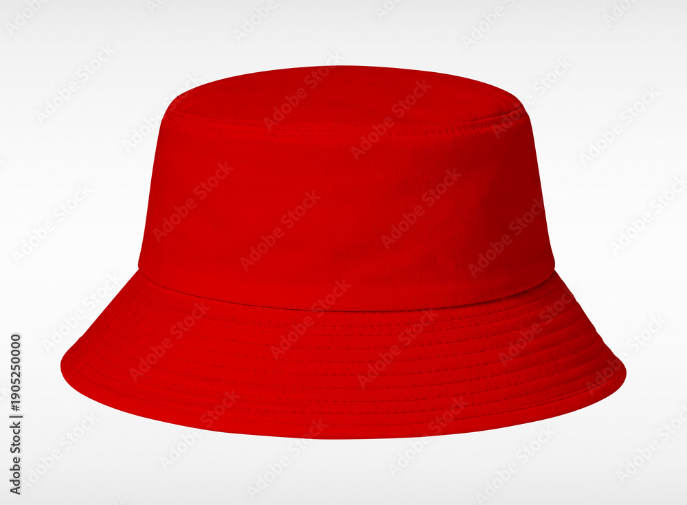 Fototapeta premium Vibrant Red Bucket Hat Isolated on White Background for Fashion Mockup and Design