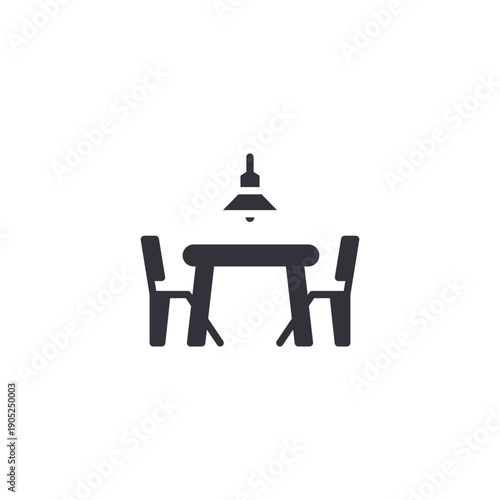 Dining table with chairs icon representing family dining area, mealtime gathering, and home furniture arrangement.