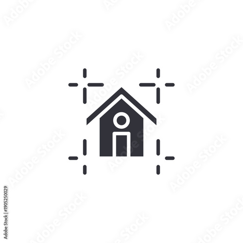 House exterior outline with focus frame icon symbolizing property selection, real estate targeting, and home inspection.