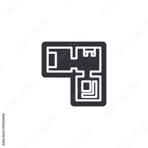 Detailed floor plan layout icon representing architectural drawing, blueprint mapping, and spatial planning concept.