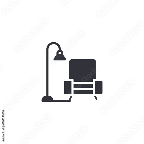 Floor lamp and armchair icon symbolizing cozy reading corner, relaxation space, and stylish living room furniture.