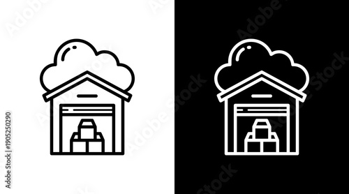Warehouse Black White Icon Set Design 