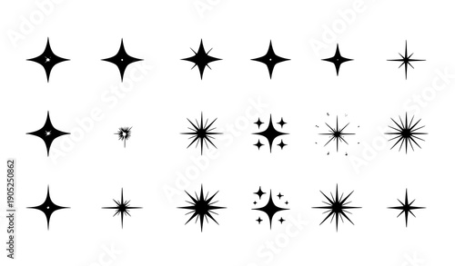 Twinkling Star and Sparkle Vector Icon Collection Isolated