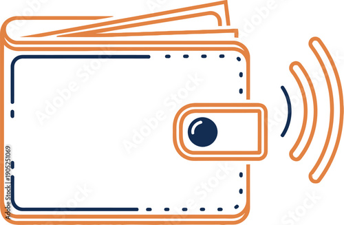 Business icon wallet illustration with RFID signal transmission vector graphic design for financial technology