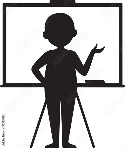 Silhouette of person standing at a presentation easel