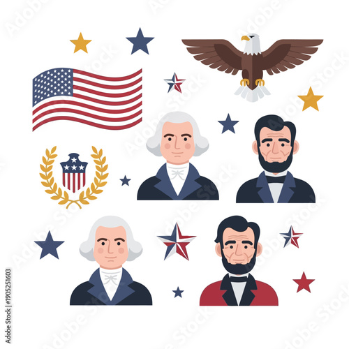 USA Presidents, Flag, Eagle, Stars and Emblem - Vintage American Icons Collection