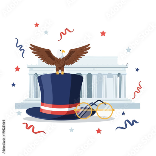American Patriotism: Eagle on Top Hat with Lincoln Memorial & Stars