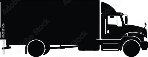 Large truck silhouette vector illustration on white, transportation scene viewed from the side
