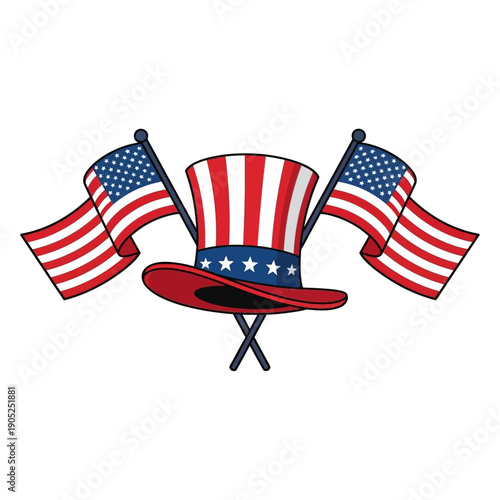 Uncle Sam Hat and American Flags - Patriotic Symbol of USA