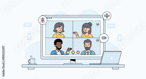 Diverse team members collaborating in a virtual meeting.