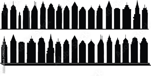 Modern City Skyscraper Building Illustration Collection with Urban High-Rise Architecture and Downtown Office Towers