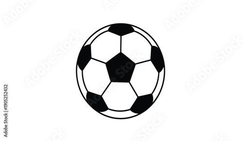A black and white illustration of a soccer ball on a plain