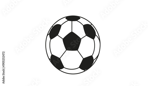 A black and white illustration of a soccer ball on a plain