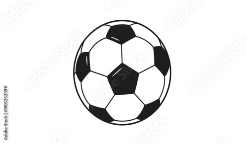 A black and white illustration of a soccer ball