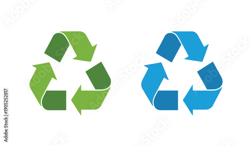 Recycling symbols in green and blue colors on for eco friendly and environmental concepts