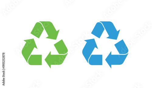Green and blue recycling symbols on for eco friendly concepts and sustainable practices