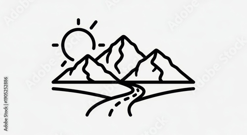 Mountain road landscape line art illustration