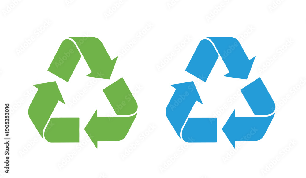 Obraz premium Green and blue recycling symbols on for eco friendly concepts