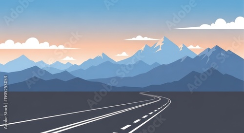 Road to Mountains Landscape Illustration