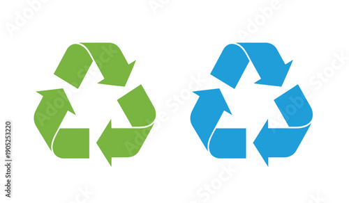 Recycling symbols in green and blue colors on for eco friendly and environmental concepts