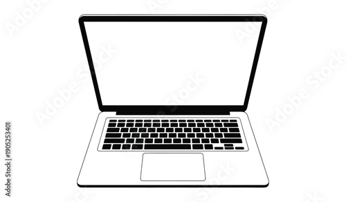 A sleek and modern laptop computer with an open lid on a, showcasing its keyboard and screen