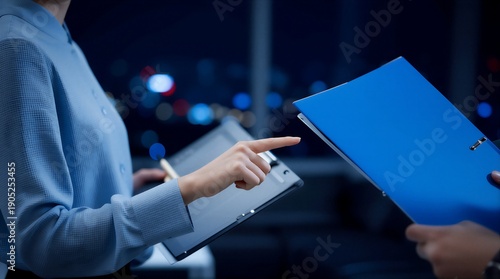 Urban white-collar office scene at night