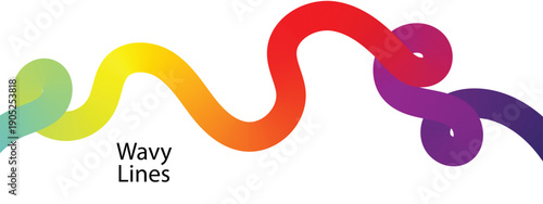 Colorful swirl shapes and wavy line patterns. Gradient ribbon doodle vector set.