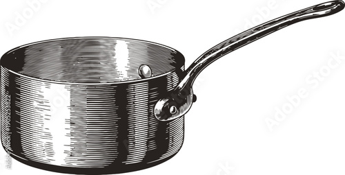 vintage saucepan with long handle isolated on white background classic kitchen cookware illustration