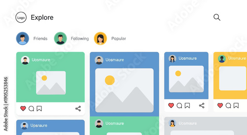 Modern social media app user interface design for digital content exploration.