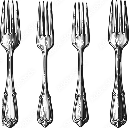 vintage forks collection hand drawn antique silverware set with detailed engraving and classic design