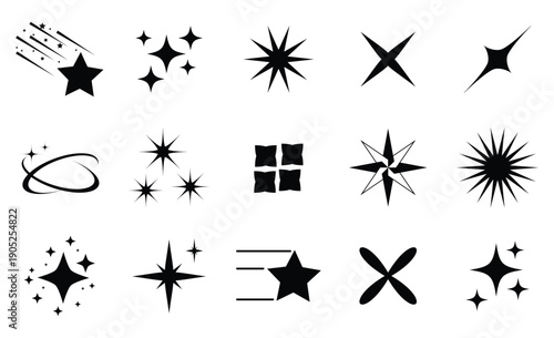 collection of star icons in vector, shining icons, sparkling.