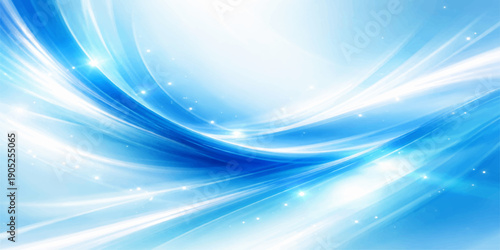 Abstract blue background with stars featuring a bright wave design and glowing light curves creates a motion texture pattern of space energy in this vector illustration wallpaper