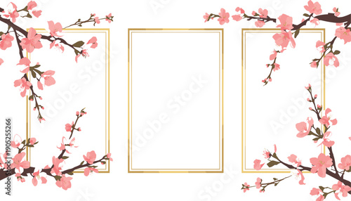 Cherry Blossom Frame: Elegant composition featuring delicate cherry blossom branches gracefully framing a central space, creating a visual symphony of nature's beauty and gentle elegance.